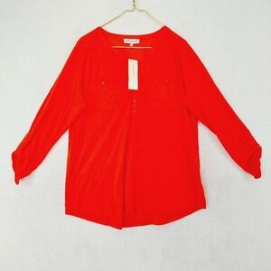 NEW Jones New York Orange Mandarin Ladies' Long Sleeve 1/4 Button Top P3410